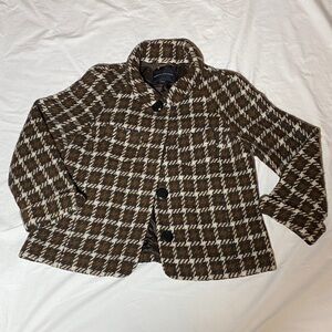 Banana Republic Brown and Cream Plaid Wool Jacket 3/4-length sleeves women-M